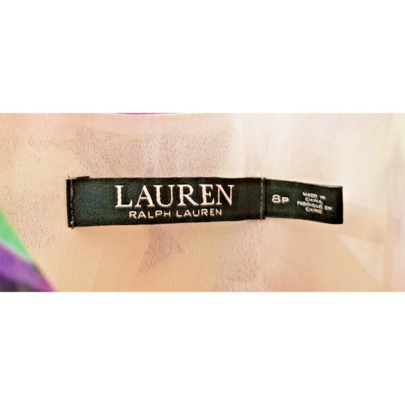 LAUREN RALPH LAUREN Colorful Floral Dress Sz 8 Petite Pleated Georgette Short - Picture 4 of 8